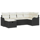 Havesofa Sæt med pude med opbevaring 6 pcs Sort Poly rattan