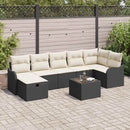 Havesofa Sæt med pude med opbevaring 8 pcs Sort Poly rattan