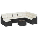 Havesofa Sæt med pude med opbevaring 9 pcs Sort Poly rattan