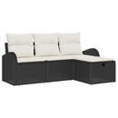 Havesofa Sæt med pude med opbevaring 4 pcs Sort Poly rattan
