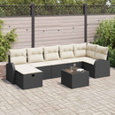 Havesofa Sæt med pude med opbevaring 8 pcs Sort Poly rattan