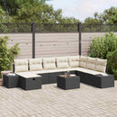 Havesofa Sæt med pude 9 pcs Sort Poly rattan