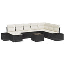 Havesofa Sæt med pude 9 pcs Sort Poly rattan