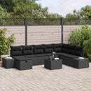 Havesofa Sæt med pude 9 pcs Sort Poly rattan