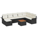 Havesofa Sæt med pude med opbevaring 9 pcs Sort Poly rattan