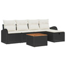 Havesofa Sæt med pude med opbevaring 6 pcs Sort Poly rattan