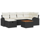 Havesofa Sæt med pude med opbevaring 7 pcs Sort Poly rattan
