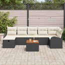 Havesofa Sæt med pude med opbevaring 8 pcs Sort Poly rattan