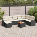 Havesofa Sæt med pude med opbevaring 9 pcs Sort Poly rattan