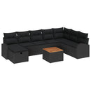 Havesofa Sæt 9 stk. Sort Poly rattan