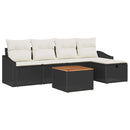 Havesofa Sæt med pude med opbevaring 6 pcs Sort Poly rattan