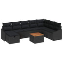 Havesofa Sæt 9 stk. Sort Poly rattan