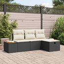 Havesofa Sæt med pude med opbevaring 4 pcs Sort polyrattan