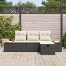 Havesofa Sæt med pude med opbevaring 4 pcs Sort polyrattan