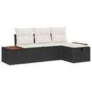 Havesofa Sæt med pude med opbevaring 4 pcs Sort polyrattan
