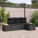 Havesofa Sæt med pude med opbevaring 4 pcs Sort polyrattan