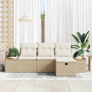 Havesofa Sæt med pude med opbevaring 4 pcs Beige polyrattan