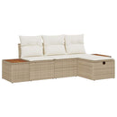 Havesofa Sæt med pude med opbevaring 4 pcs Beige polyrattan