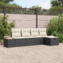 Havesofa Sæt med pude 5 pcs Sort Poly rattan