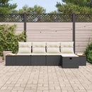 Havesofa Sæt med pude 5 pcs Sort Poly rattan