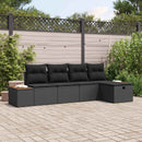 Havesofa Sæt med pude 5 pcs Sort Poly rattan