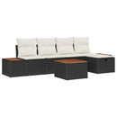 Havesofa Sæt med pude 6 pcs Sort Poly rattan