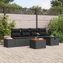 Havesofa Sæt med pude 6 pcs Sort Poly rattan