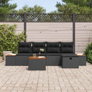 Havesofa Sæt med pude 6 pcs Sort Poly rattan