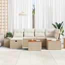 Havesofa Sæt med pude med opbevaring 7 pcs Beige polyrattan