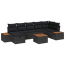 Havesofa Sæt med pude 8 pcs Sort Poly rattan