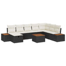 Havesofa Sæt med pude 9 pcs Sort Poly rattan