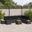 Havesofa Sæt med pude 9 pcs Sort Poly rattan