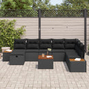 Havesofa Sæt med pude 9 pcs Sort Poly rattan