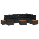 Havesofa Sæt med pude 9 pcs Sort Poly rattan
