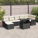 Havesofa Sæt med pude med opbevaring 8 pcs Sort Poly rattan