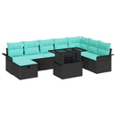 Havesofa Sæt med pude med opbevaring 9 pcs Sort Poly rattan