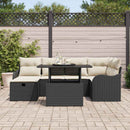 Havesofa Sæt med pude med opbevaring 7 pcs Sort Poly rattan