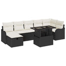 Havesofa Sæt med pude med opbevaring 8 pcs Sort Poly rattan