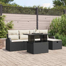 Havesofa Sæt med pude med opbevaring 6 pcs Sort Poly rattan