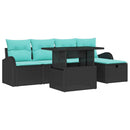 Havesofa Sæt med pude med opbevaring 6 pcs Sort Poly rattan