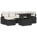 Havesofa Sæt med pude med opbevaring 7 pcs Sort Poly rattan