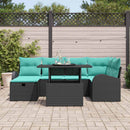 Havesofa Sæt med pude med opbevaring 7 pcs Sort Poly rattan