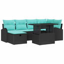 Havesofa Sæt med pude med opbevaring 7 pcs Sort Poly rattan