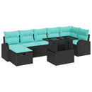 Havesofa Sæt med pude med opbevaring 8 pcs Sort Poly rattan