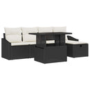 Havesofa Sæt med pude 6 pcs Sort polyrattan