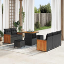 Havesofa Sæt 8 pcs Sort Poly Rattan og pulverlakeret stål