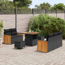 Havesofa Sæt 8 pcs Sort Poly Rattan og pulverlakeret stål