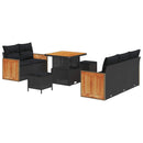 Havesofa Sæt 8 pcs Sort Poly Rattan og pulverlakeret stål