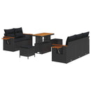 Havesofa Sæt 8 pcs Sort Poly Rattan og pulverlakeret stål