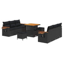 Havesofa Sæt 9 pcs Sort Poly Rattan og pulverlakeret stål